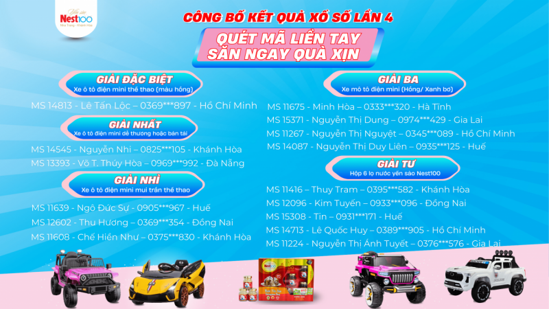 CÔNG BỐ KẾT QUẢ CHƯƠNG TRÌNH QUAY SỐ MAY MẮN LẦN 4 (20/10/2025) – QUÉT MÃ LIỀN TAY - SĂN NGAY QUÀ XỊN