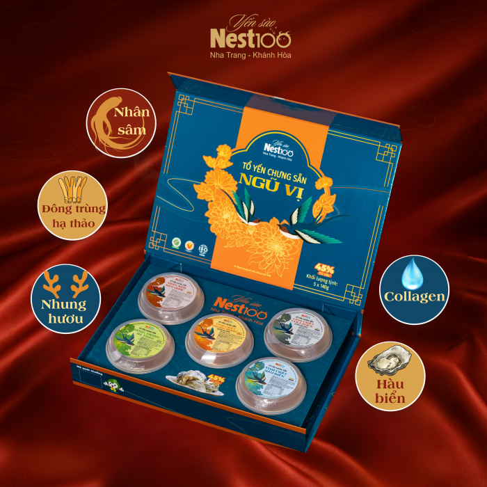 [Hộp 5 chén 5 vị]-Nest100 Yến chưng sẵn Ngũ Vị