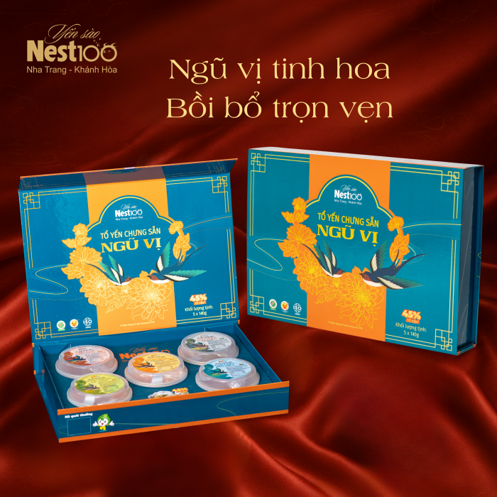 [Hộp 5 chén 5 vị]-Nest100 Yến chưng sẵn Ngũ Vị