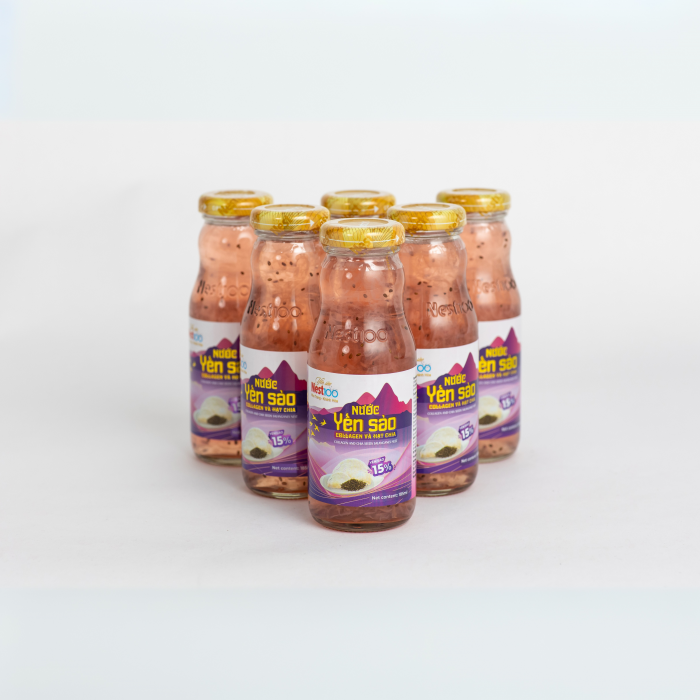 [Hộp 6 chai 185ml] - Nước yến sào Collagen Hạt Chia - 15% yến tươi cao cấp Nest100 - Aquapharm