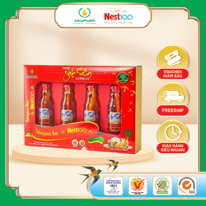 [Hộp 4 chai 170ml] - Chai tổ yến chưng củ sâm tươi Hàn Quốc Nest100 Ginnest-Aquapharm