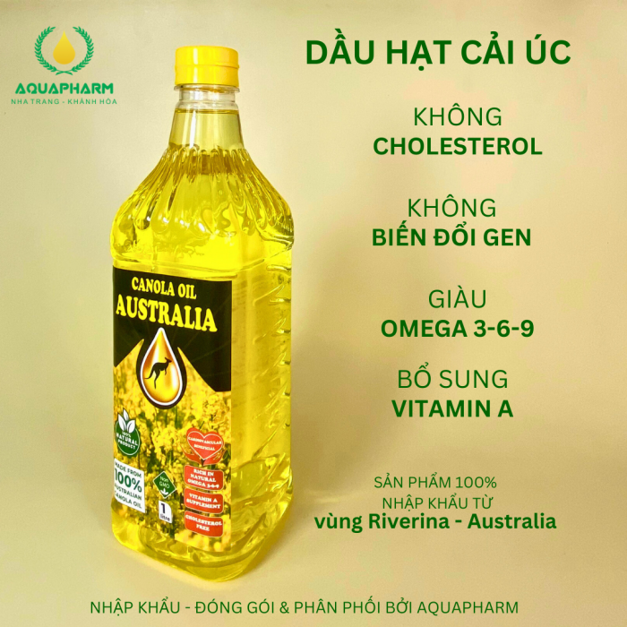 [Chai 1 lít]-Dầu hạt cải Australia -Aquapharm -Không cholesterol, không biến đổi gen, tốt cho tim mạch