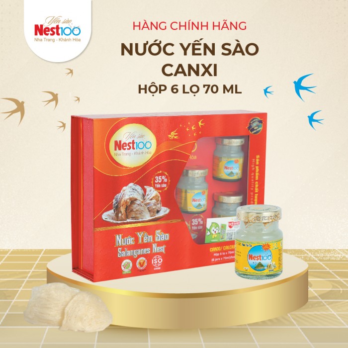 [Hộp quà tặng 6 lọ 70ml] - Nest100 Yến chưng Calcium - Bổ sung canxi