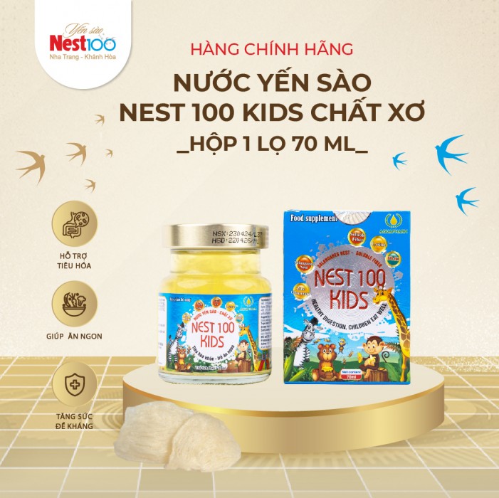 [Lốc 4 hủ 70ml]-Hủ yến sào Nest100 kids chất xơ-Giúp tiêu hóa khỏe