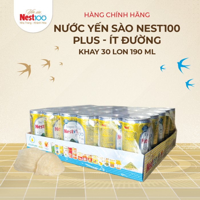 [Khay 30 lon]-Nước yến ít đường lon 190ml Nest100 Plus