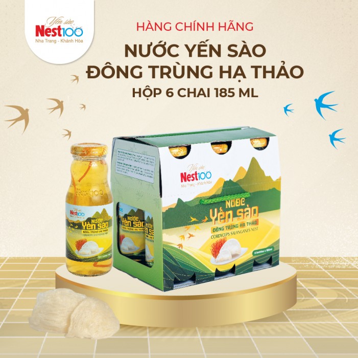 [Hộp 6 chai 185ml] Nước yến sào Nest100 Đông trùng hạ thảo-Tăng cường sinh lực