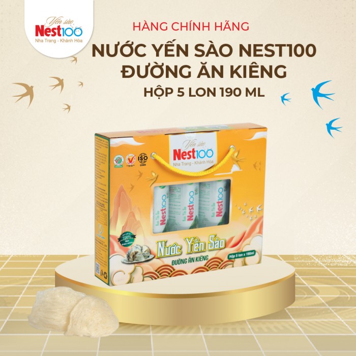 [Hộp 5 lon 190ml] Nước yến đường ăn kiêng Isomalt lon 190ml Nest100 - Phù hợp với người tiểu đường, giảm cân