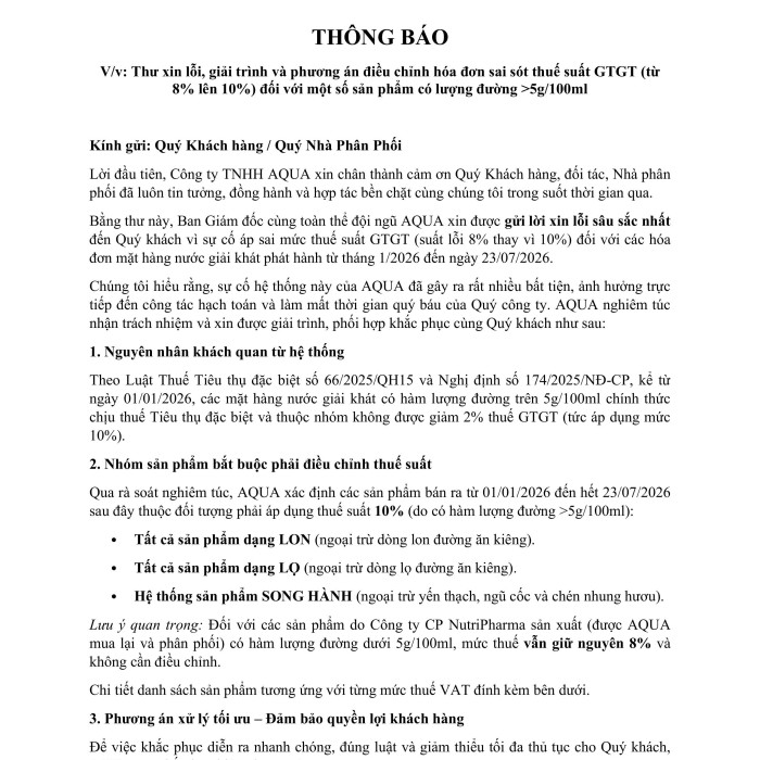 Thông báo điều chỉnh thuế suất GTGT và hóa đơn 2026