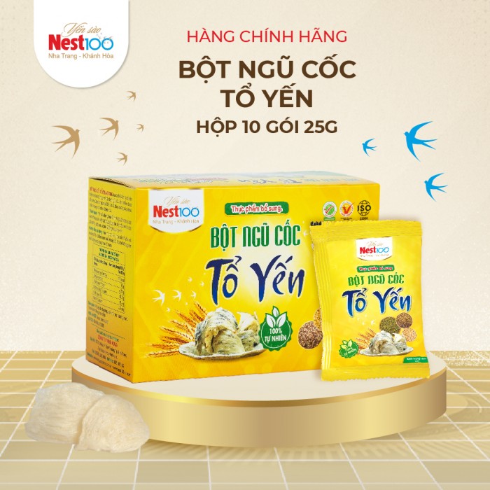[Hộp 10 gói 25g] - Bột ngũ cốc tổ yến sào Nest100