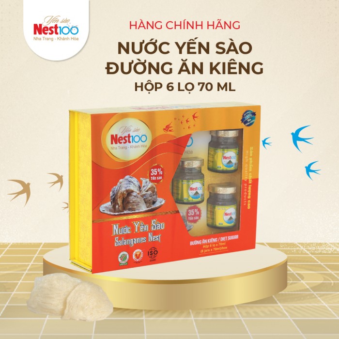 [Lốc 6 lọ 70ml] - Nest100 yến chưng đường ăn kiêng isomalt